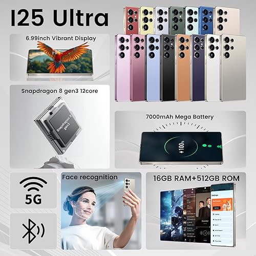 Miniatura 2 de Teléfono inteligente I25 Ultra Desbloqueado Pantalla FHD+ de 6.99", 16GB RAM 512GB, batería 7000mAh, cámara de 108MP+68MP, lápiz óptico incorporado