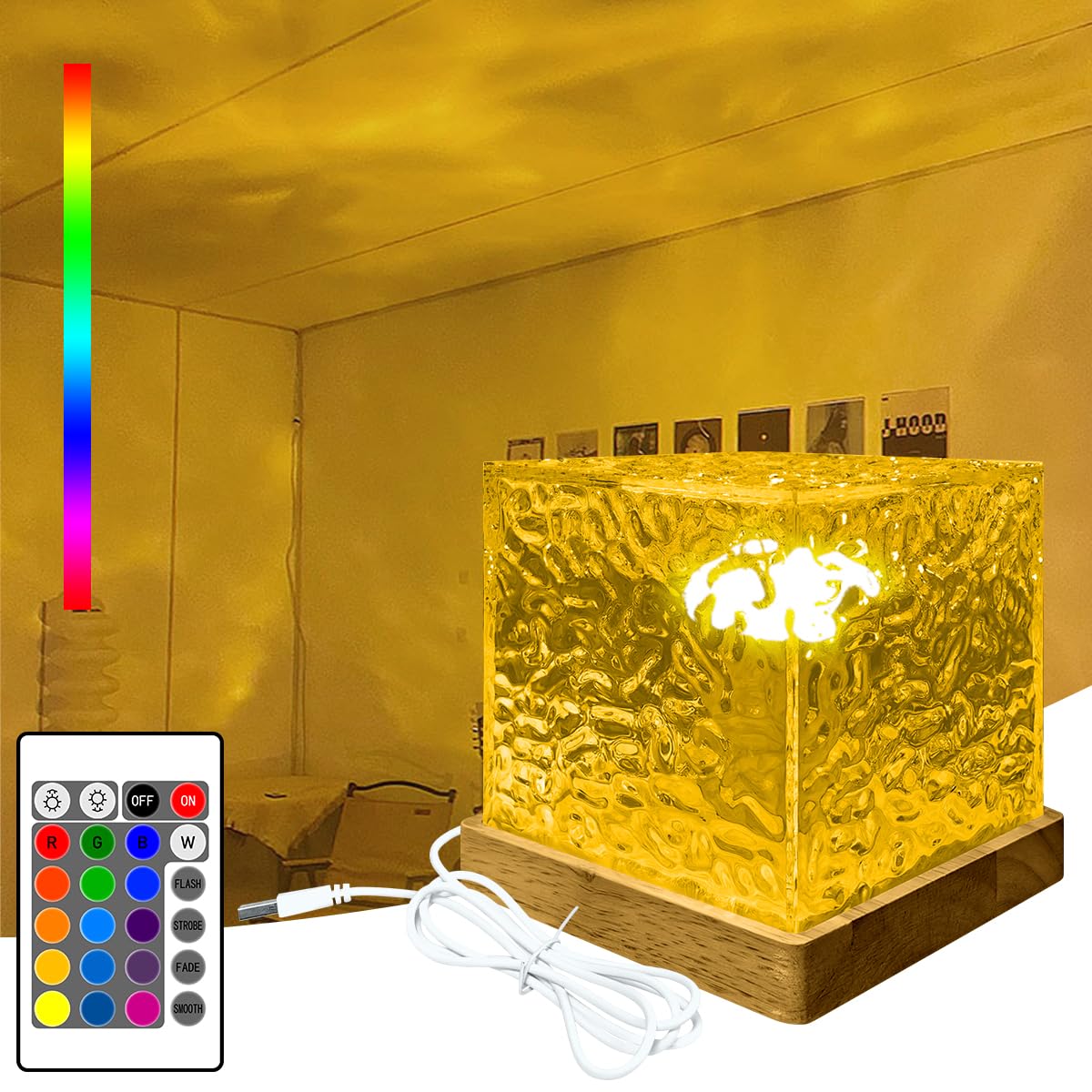 YATOSEEN Ocean Wave Galaxy Projector, Night Light with 16 Colors Rotating Dynamic Wave Effects, Ice Cube Northern Lights Lamp with Remote Control for Bedroom