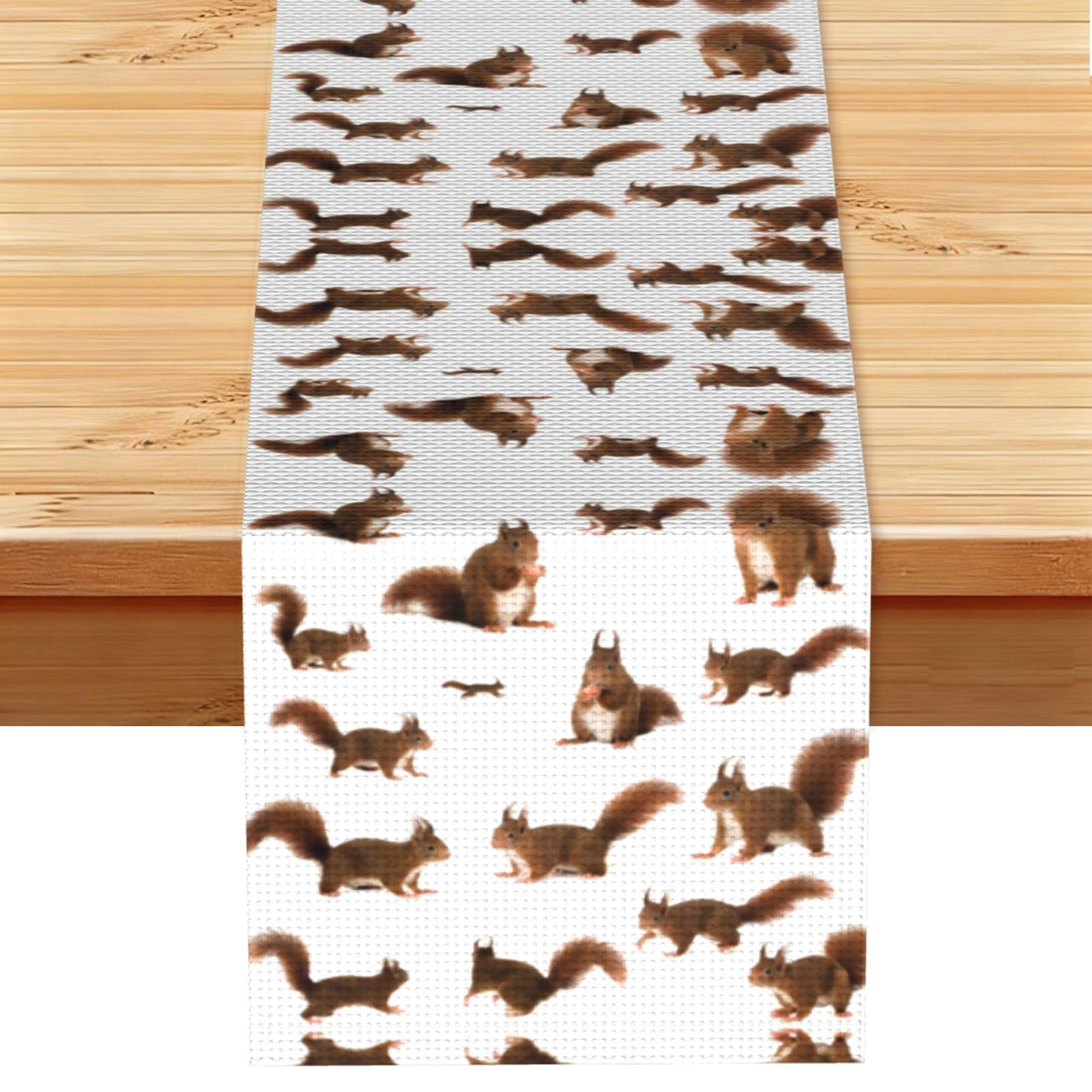 Cute Squirrels Linen Feel Table Runner Wedding Party Home Decoration