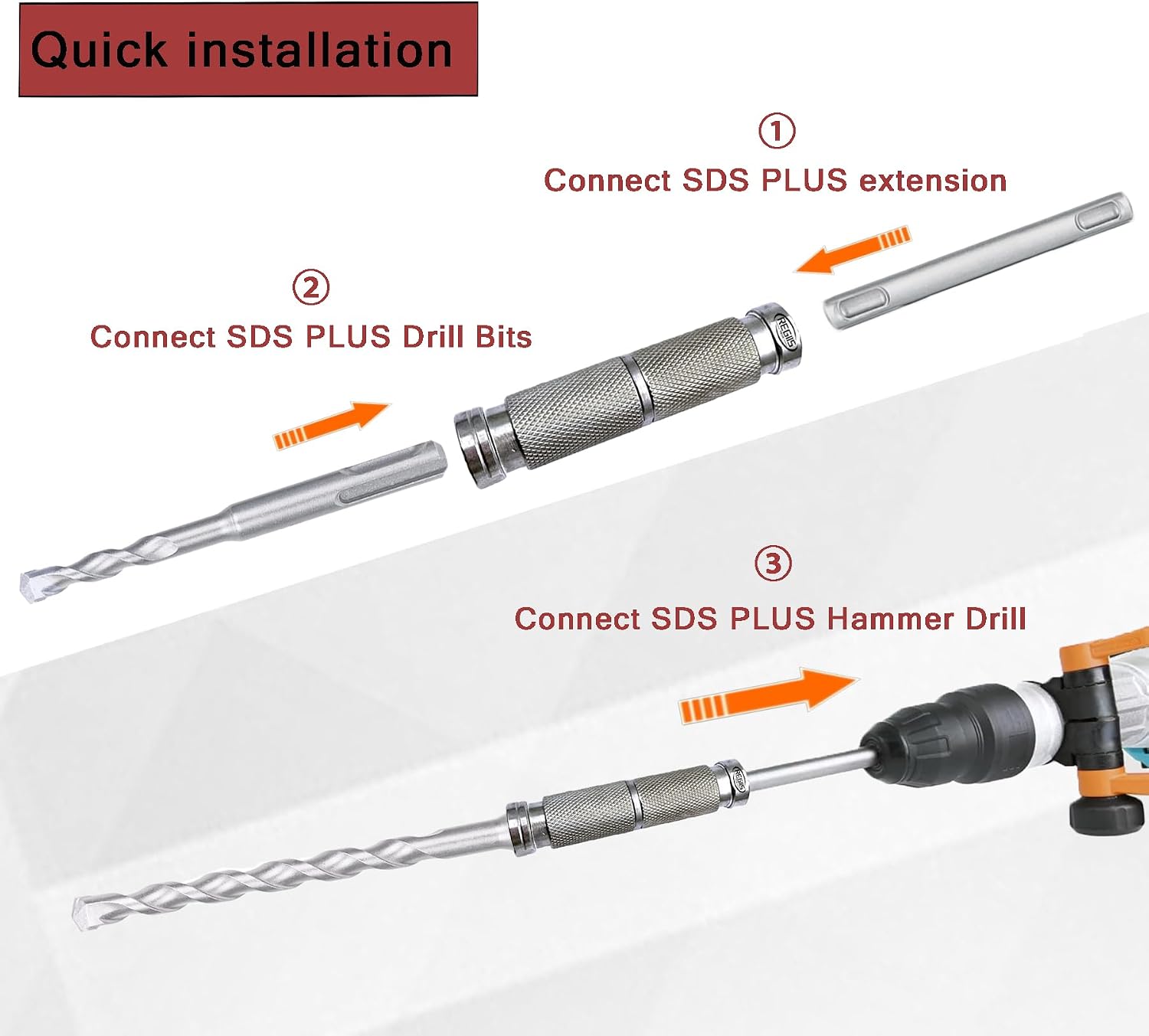 12-3/5'' SDS-Plus to SDS-Plus Drill Extension for Home Rotary Hammer Drills