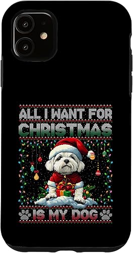 Maltese Christmas Tree Lights Decorations Dog Lover Xmas Case for iPhone 11