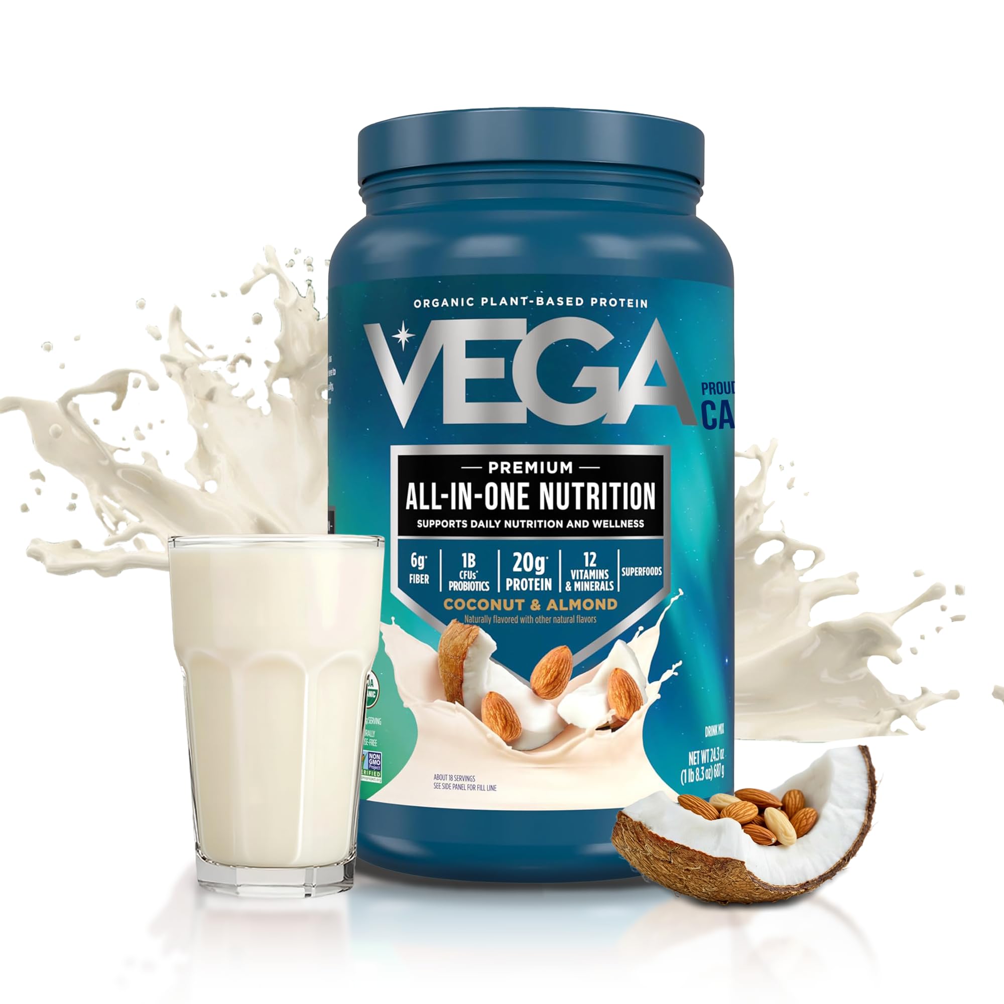 Vega All-in-One Nutrition Organic Vegan Protein Powder – Coconut Almond, 20g Protein Meal Replacement Shake – 1.52lbs (18 Servings) — Amazon image 2