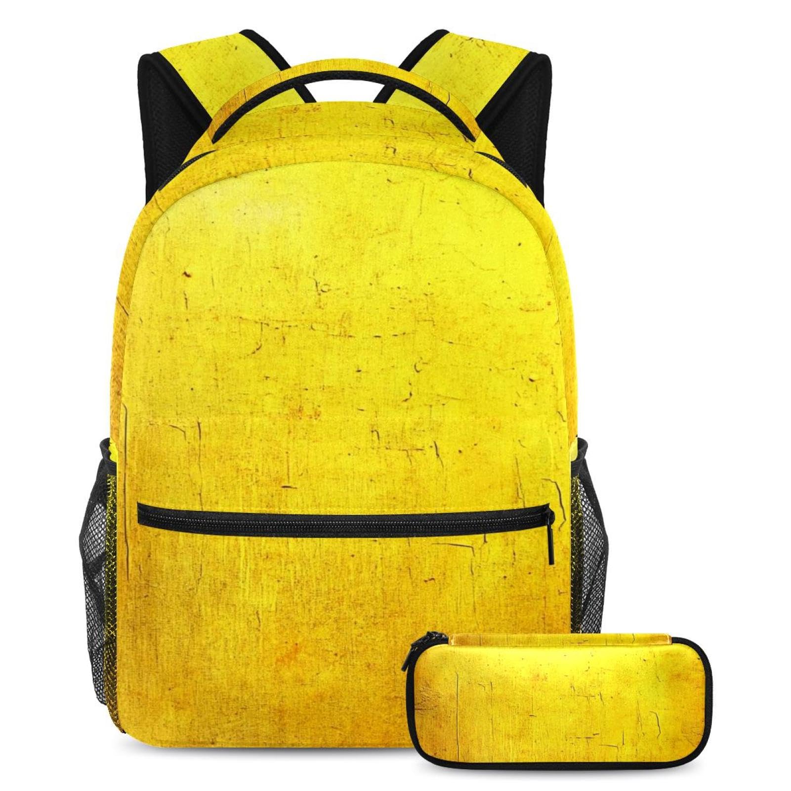 Cartable jaune vintage texture mouchetée grand sac à dos ado