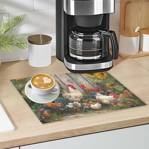 Vista 109 de Tapete de café para cafetera, máquina para cafetera, mesa, tapete absorbente de cuero para secar platos para encimeras de cocina, 18 x 12 pulgadas