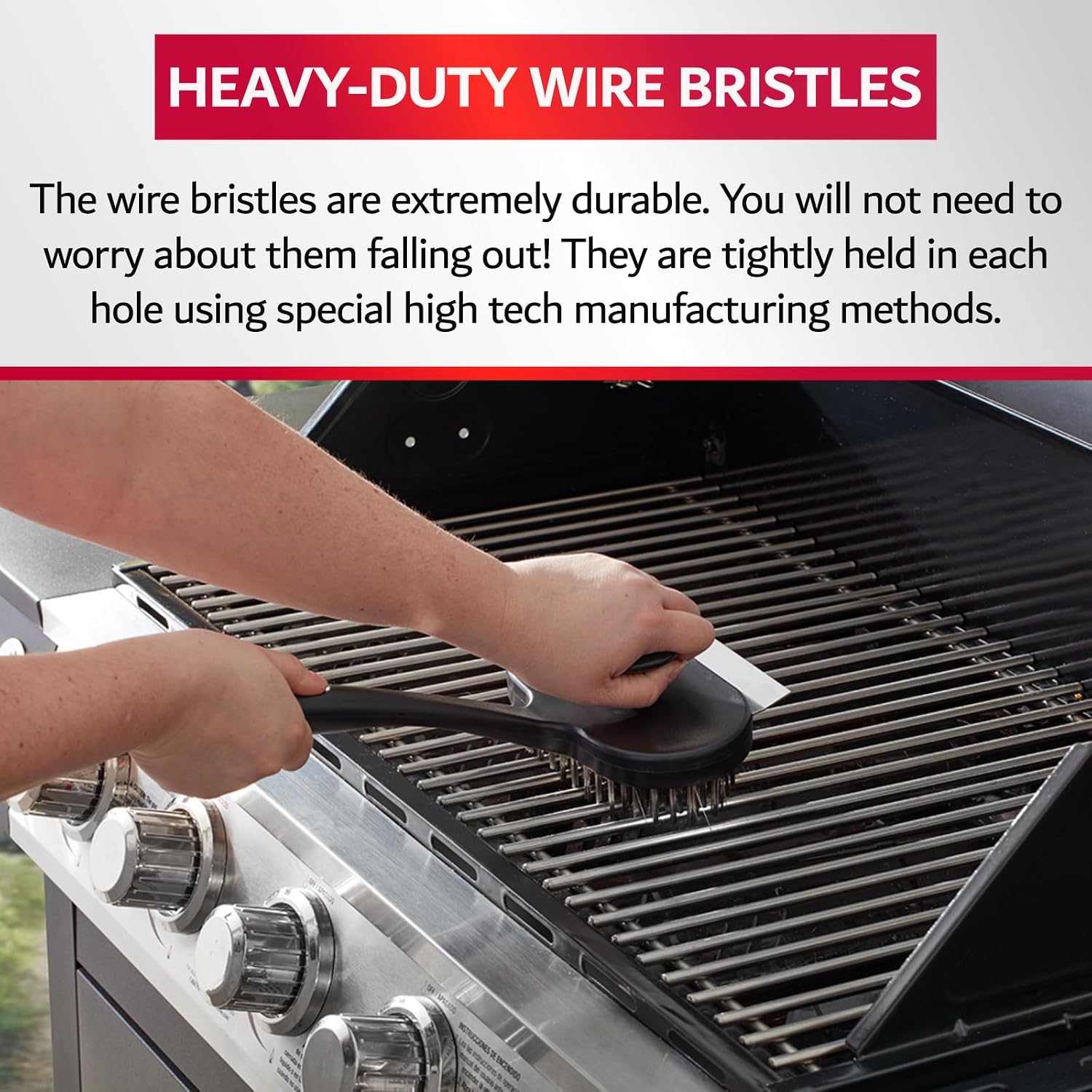 Chef-Master 90051 Char-Broiler BBQ Grill Brush | Extra Long 17-Inch Handle | Durable Wire Bristles | Extra Grip Dual Handles | BBQ Brush for Grill Cleaning