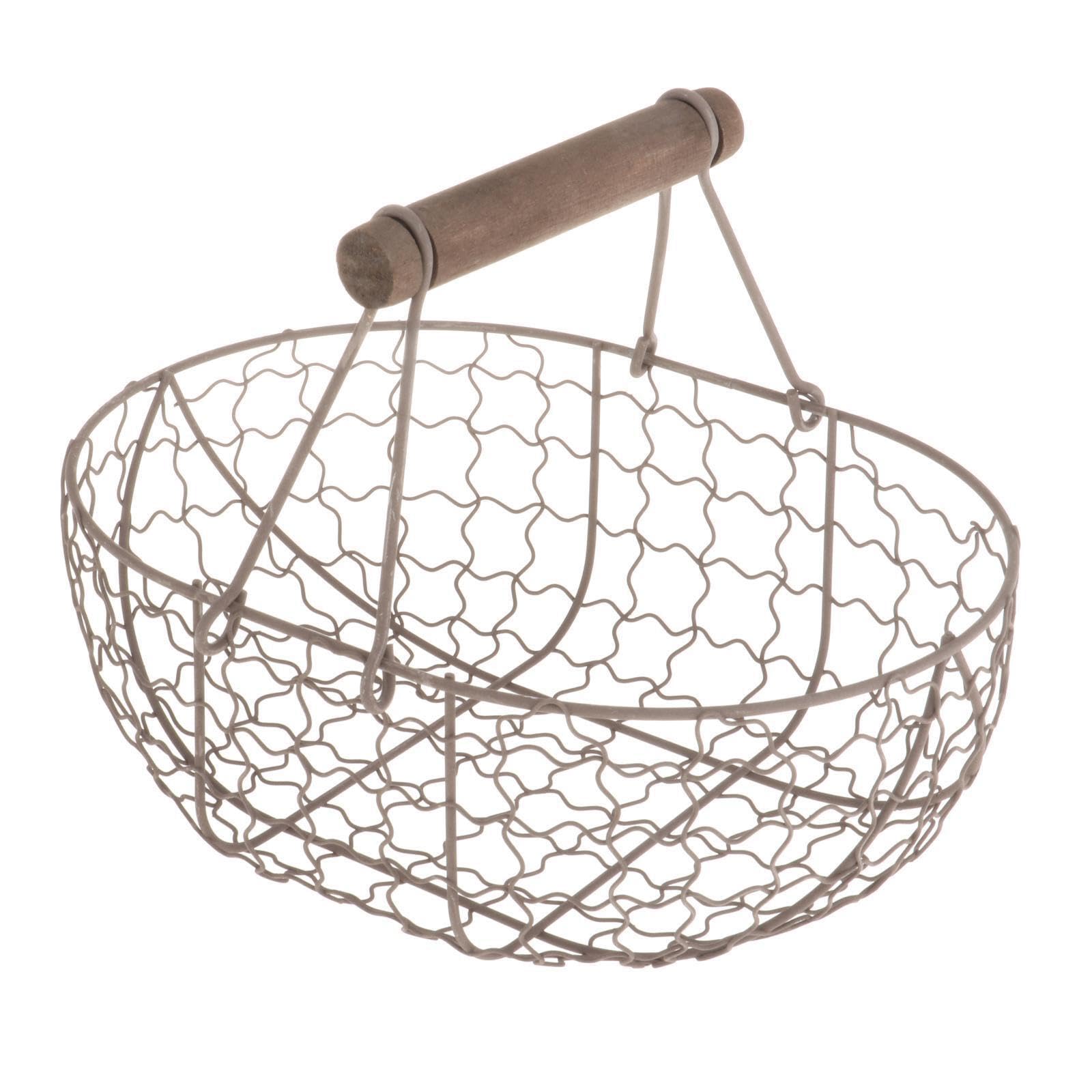ALCXAZS Chic Fruit Basket Storage Holder Rustic Iron Wooden Handle Dining Table Accessory Effortless Style Etc. Iron Mesh Rustic Vegetables Storage Basket, Brown, L