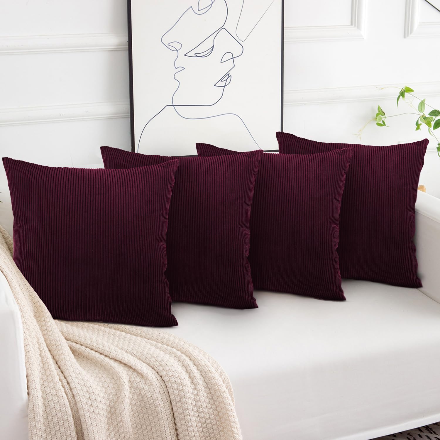 Aspire Homeware Cushions with Covers Included 45 x 45 cm Pack of 4 (4-Red Cushion, 4-Inserts) with Invisible Zipper Pattern Cushion for Home Décor, Bedroom & Sofa (18x18 Inch)