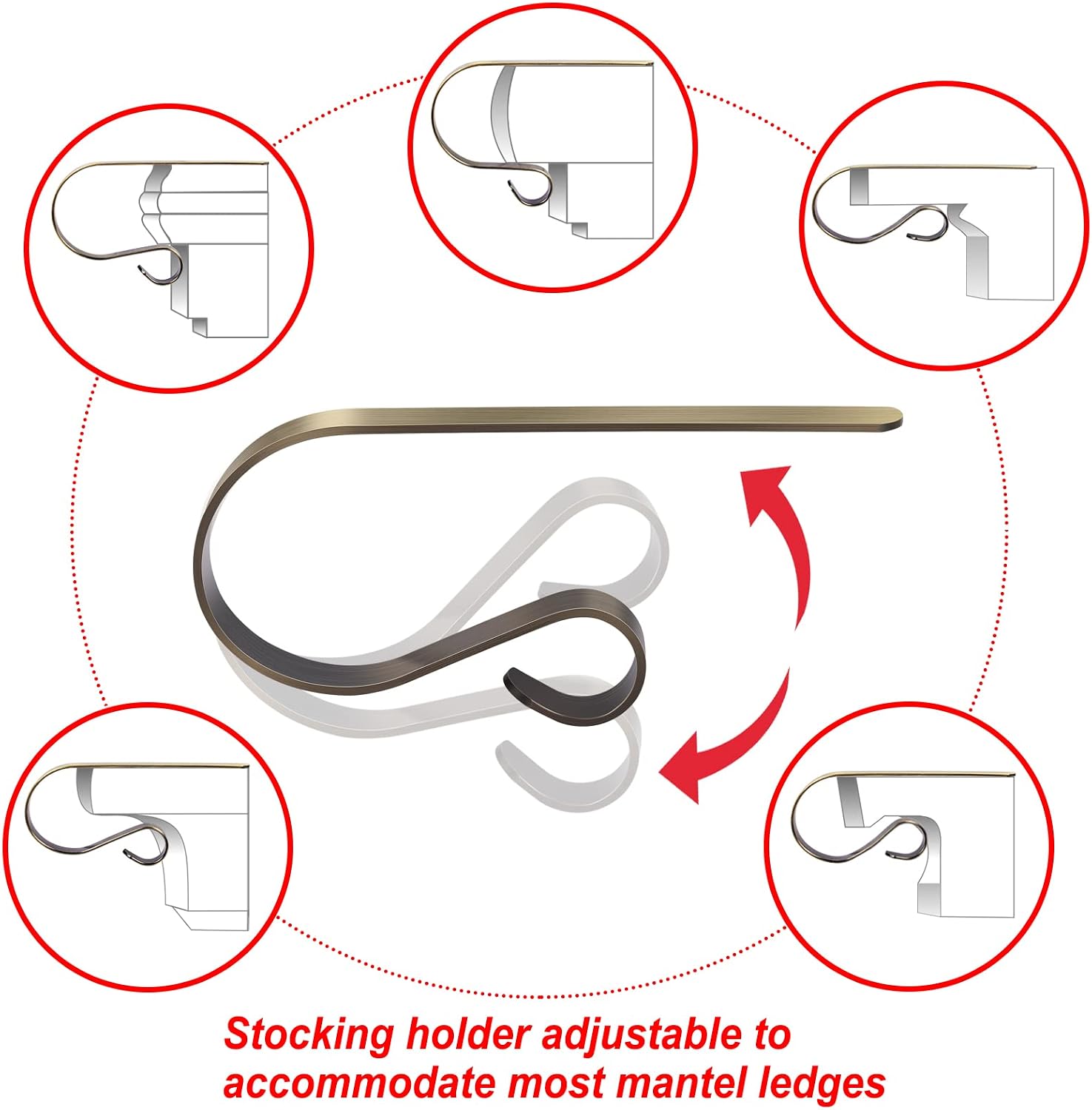KMUYSL 6 Pack Christmas Stocking Holders, Adjustable Stocking Mantle Hooks for Fireplace, Bronze Stocking Hangers, Non-Skid Stocking Holders for Christmas Indoor Outdoor Decoration