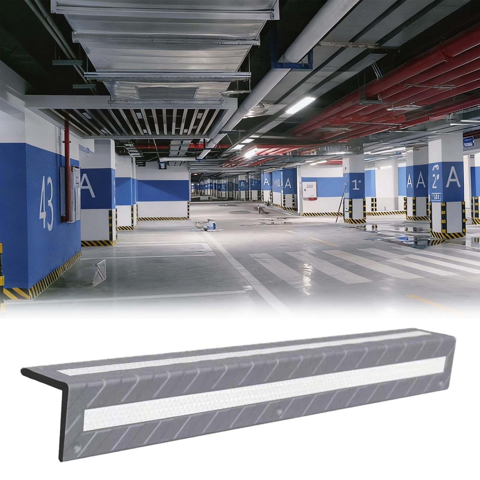 Tianqihao Grey 31.5" Rubber Corner Guards, L-Shape Wall Corner Guard With Reflective Strips, Wall Corner Protector With Reflective Strips For Parking Garages, Parking Lots, Warehouses,-24Pcs