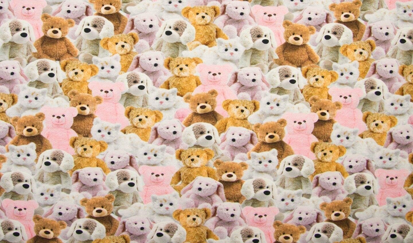 HomeBuy Sweet Teddy Bear Fabric -Stretch Cotton Jersey Material for Kids 160Cm Wide - Pink