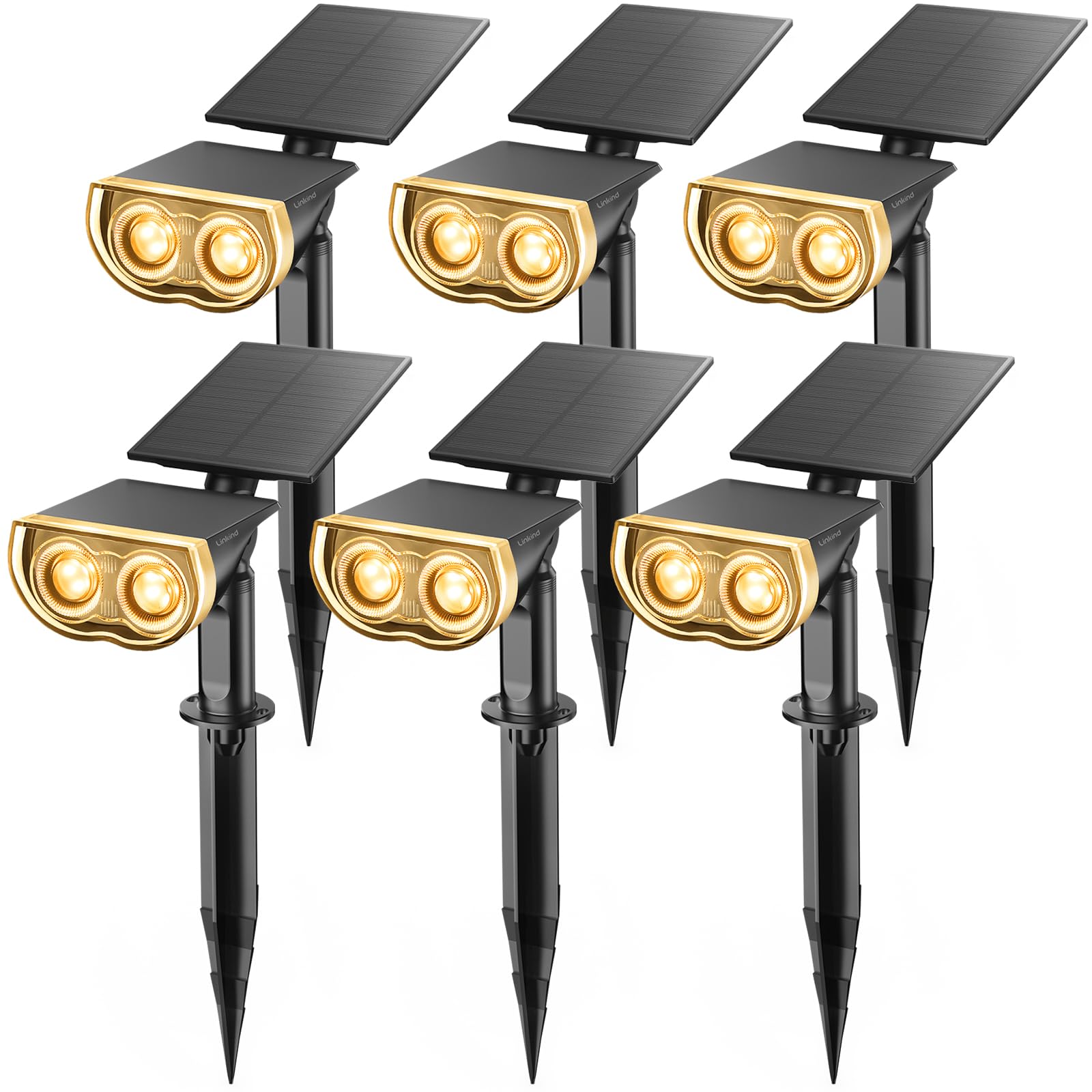 Linkind Solar Spot Lights Outdoor, Solar Lights Outdoor Waterproof IP67, Adjustable Panel Solar Spotlights for Yard, Landscape Decor, Dusk to Dawn, 6 Pack(Warm White)