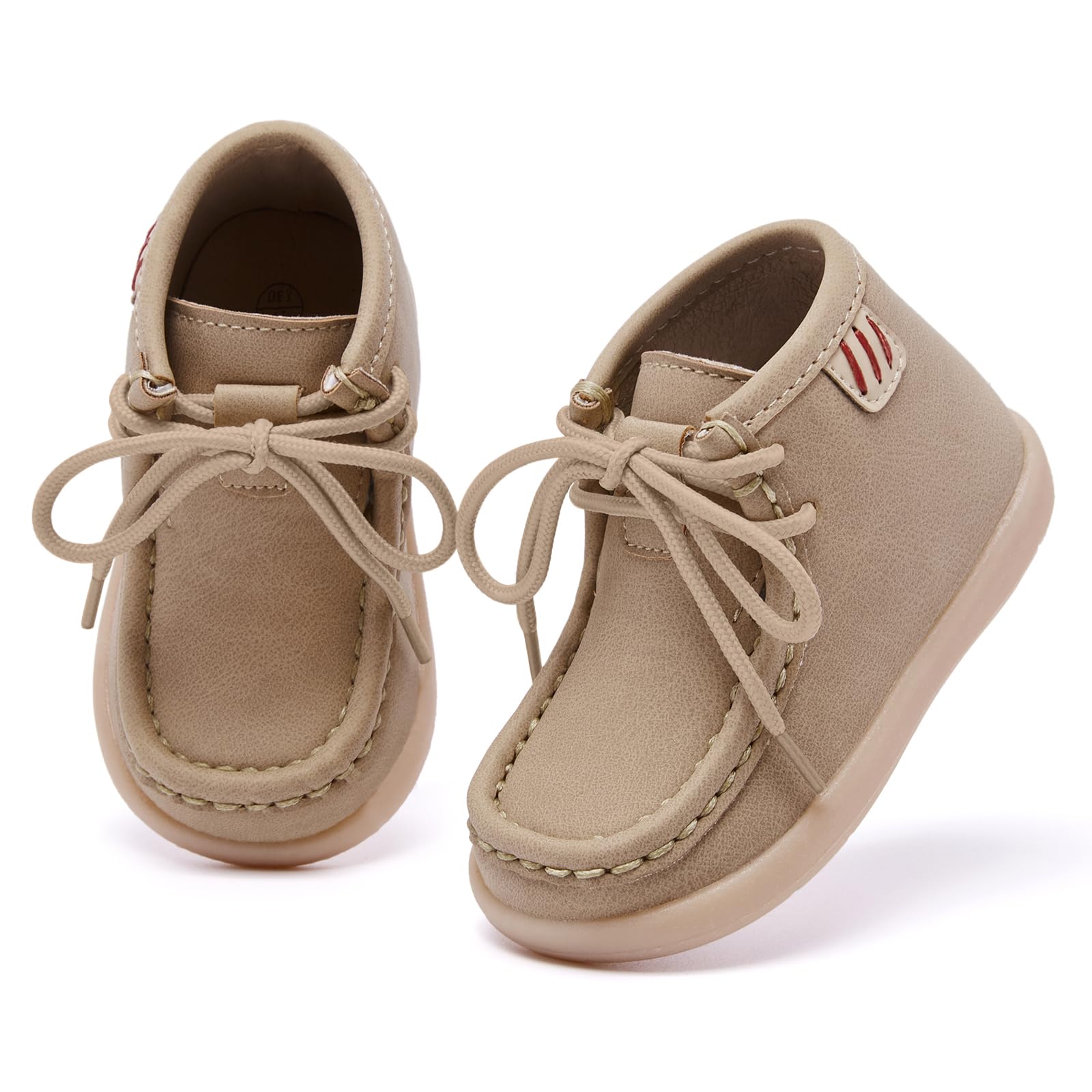 MORENDL Baby Boots Infant Boy Walking Shoes Toddler Girl Lace-Up Booties Non-Slip Dress Shoes Lightweight Loafers 12-15 Months Brown Knaki