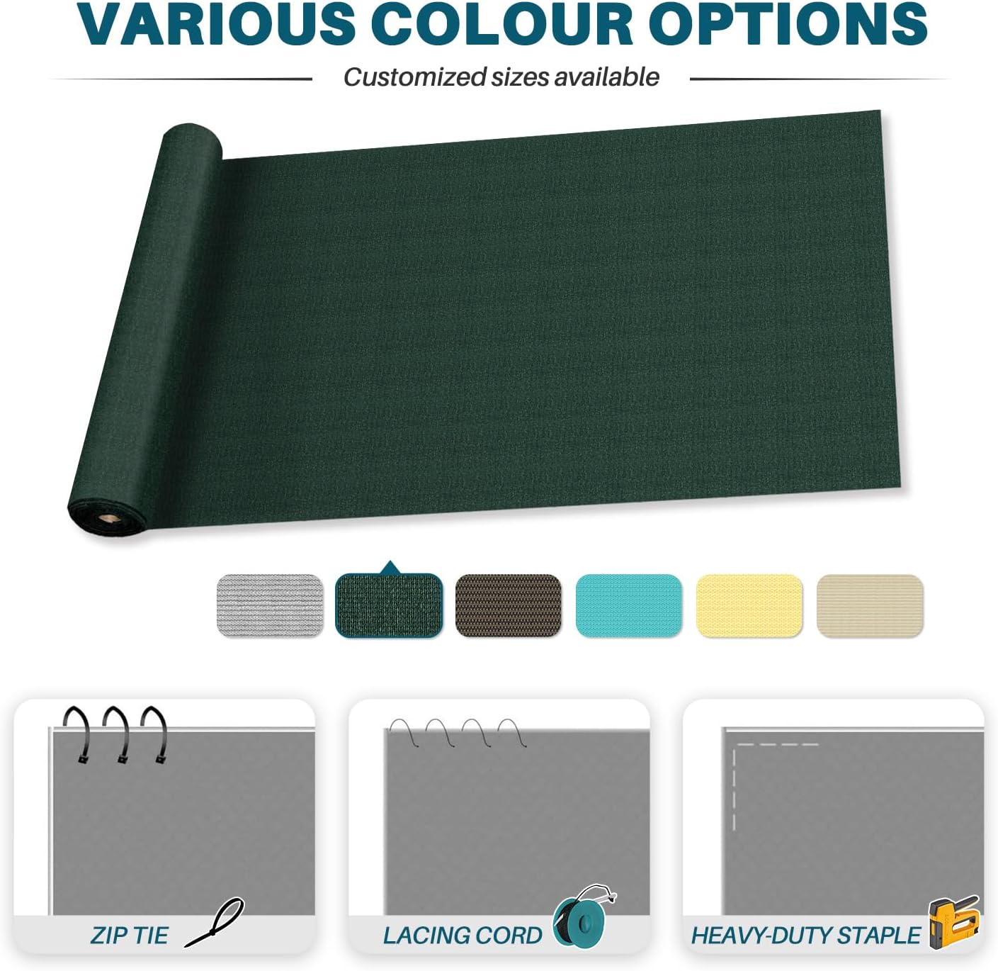 COARBOR 12Ft x 2Ft Outdoor Shade Cloth Sun Shade Fabric Roll Shade Cover for DIY Pergola Carport Patio Deck Backyard Garden Greenhouse Yard Balcony- Green