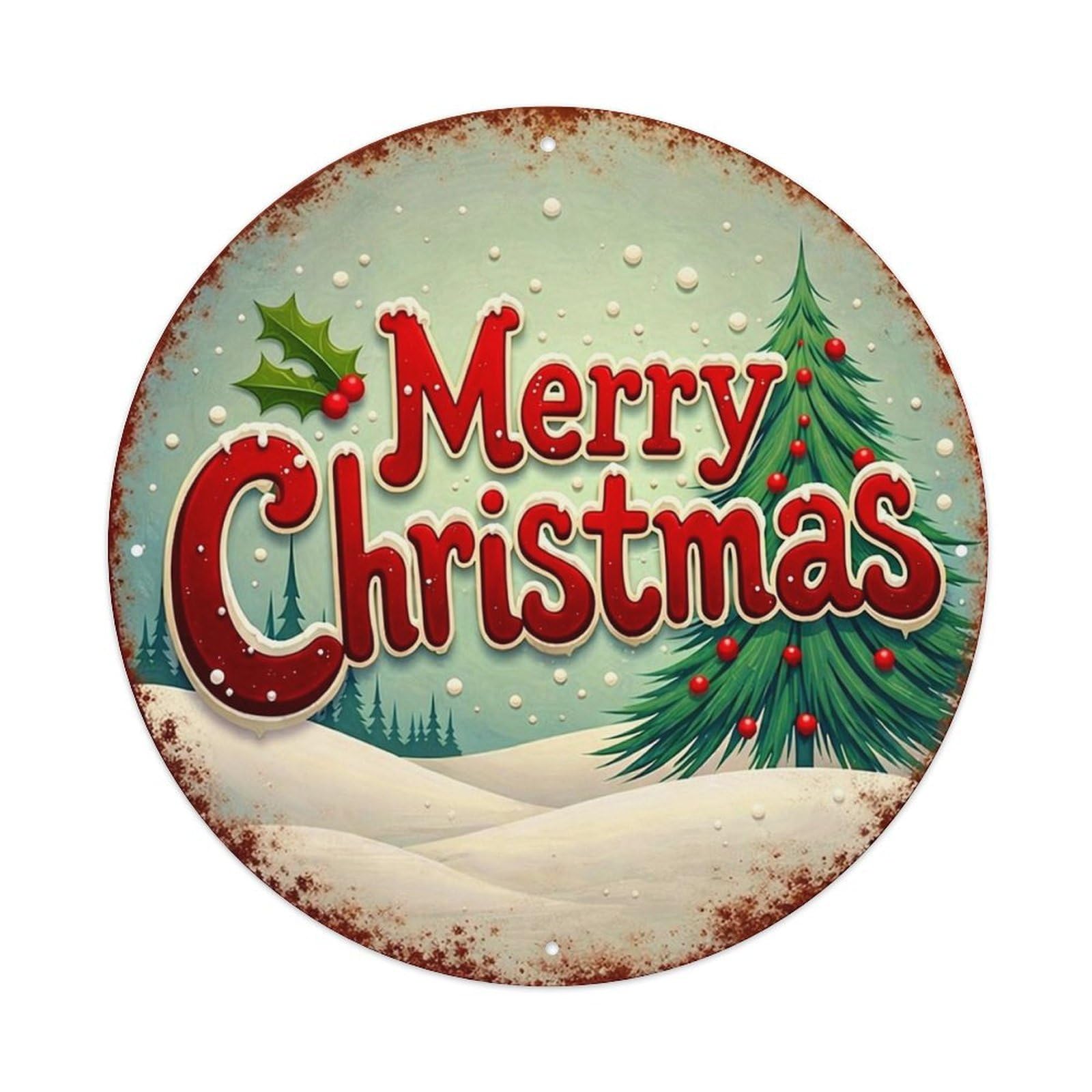 Merry Christmas Winter Scene Design Tin Sign Metal Poster Vintage Metal Signs for Home Man Cave Bar Cafe Kitchen laundry room Wall Decorations 8x8 inches