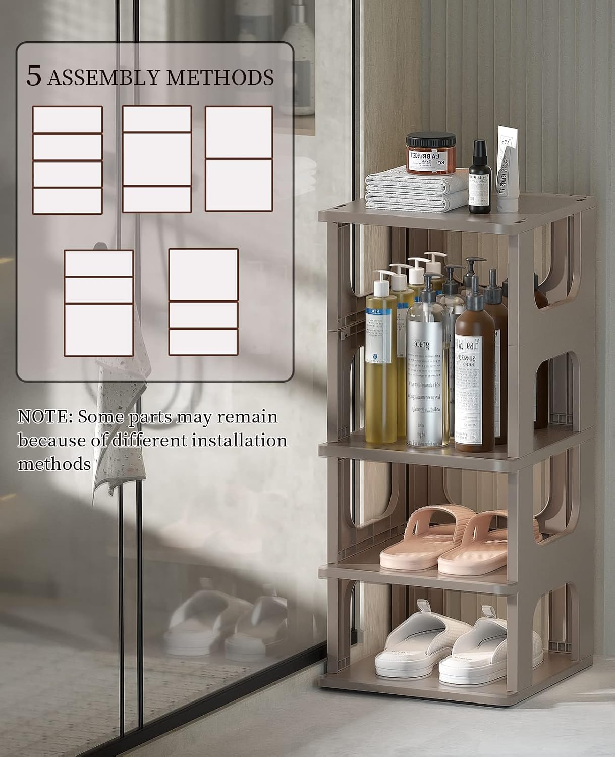 Narrow Shoe Rack - 5 Tiers Stackable Shoe Storage Stand for Entryway Hallway and Closet Durable Shoe Shelf Space Saving Boots Storage and Organization Stylish Small Shoe Cabinet No-Tool Assembly Khaki