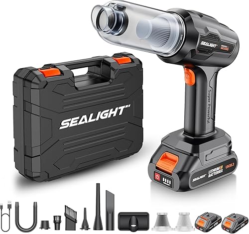 Miniatura 1 de SEALIGHT - Mini aspiradora de mano inalámbrica para automóvil, con succión de alta potencia de 21000 Pa, dos baterías de larga duración, 18 V120 W