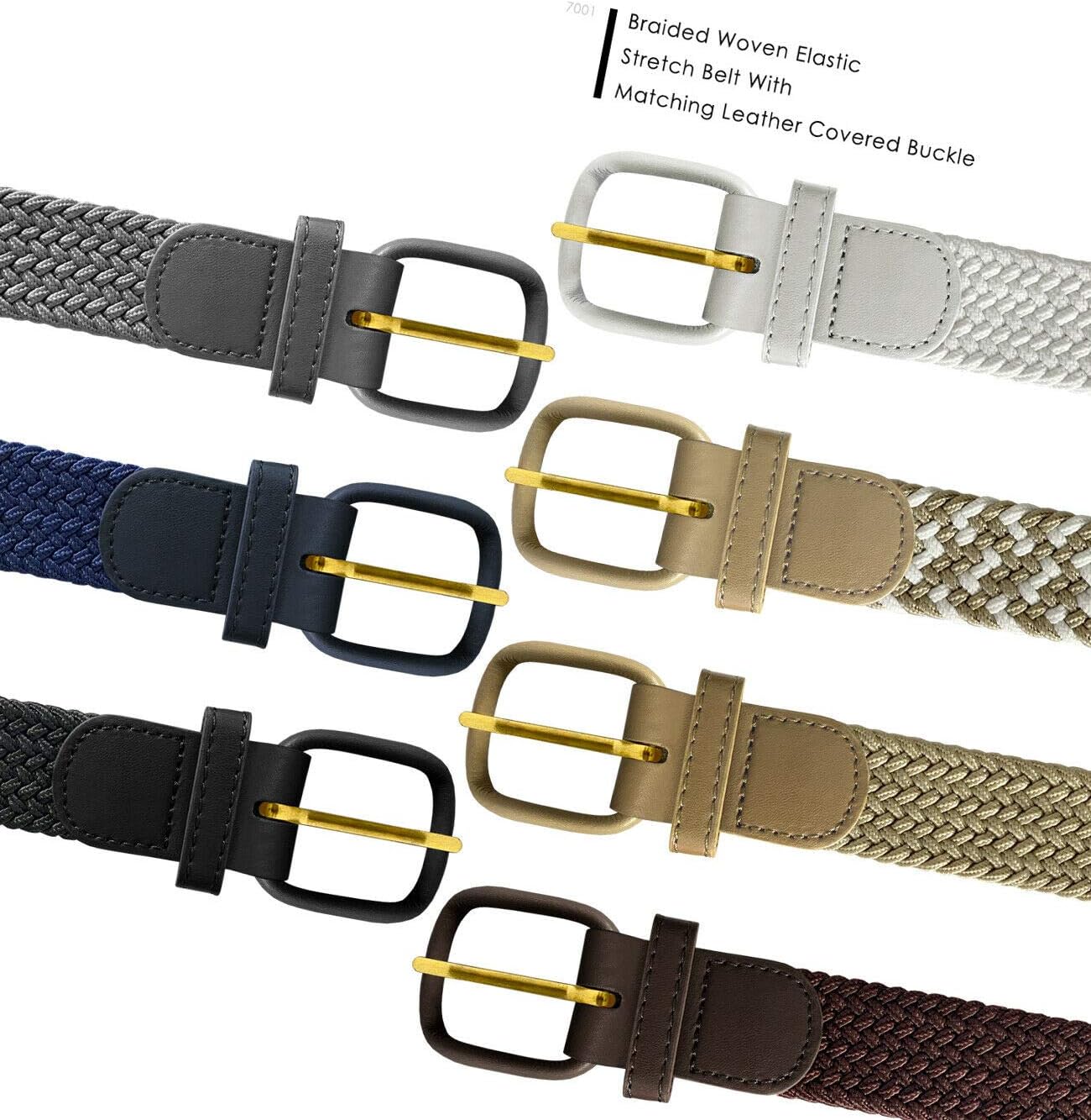 7001 Leather Covered Buckle Woven Elastic Stretch Golf Belt 1-1/4"(32mm) Wide image 4