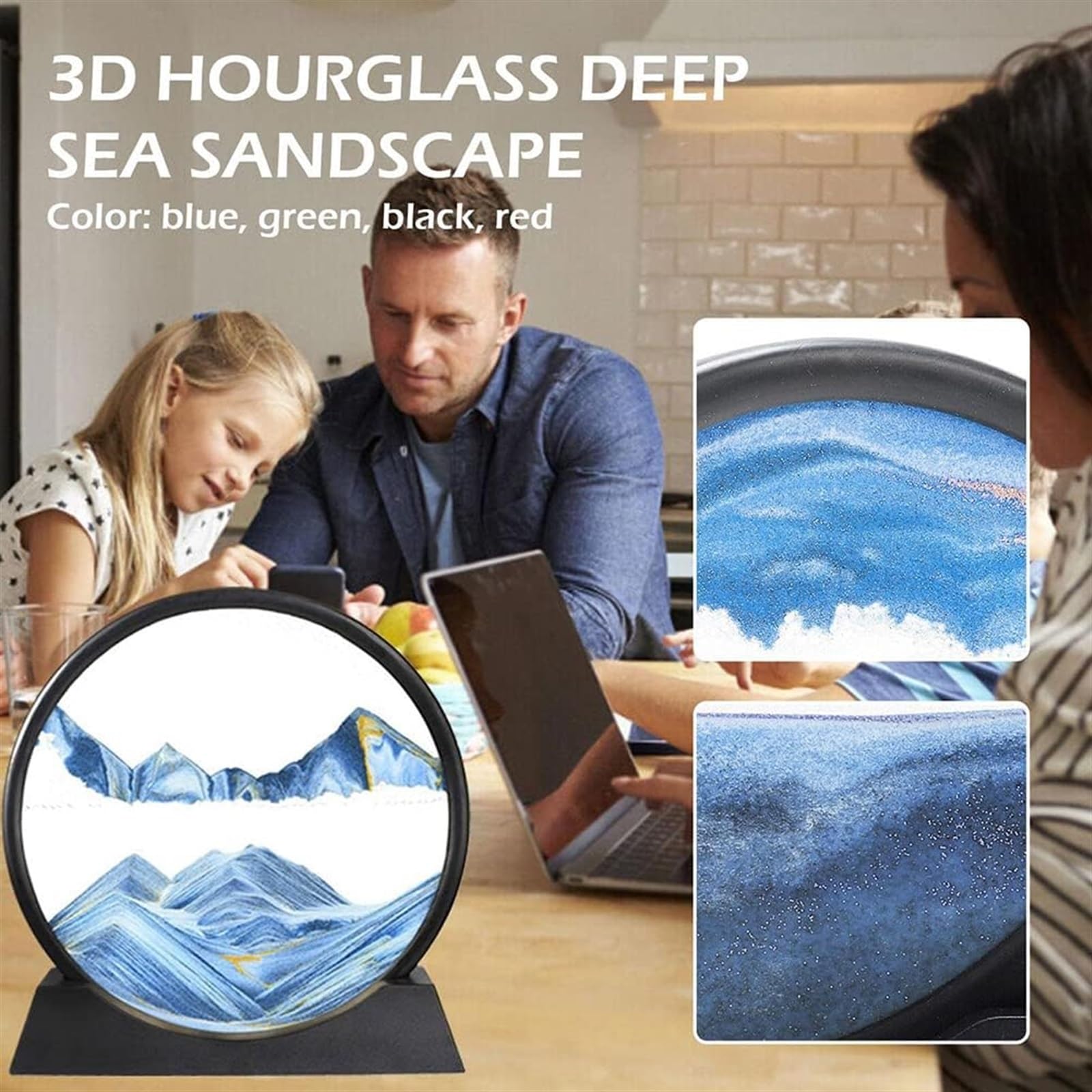 Lampka nocna, 3D Głębinowe Ruchome Piaskowe Sztuka Klepsydra Wielokolorowa Dekoracja Pulpitu