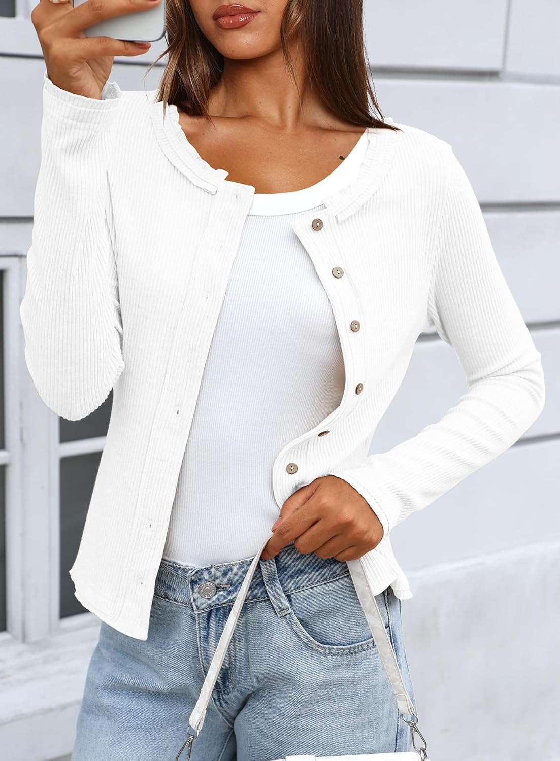 Darong Women's Long Sleeve Ribbed Knit Slim Fit Top Button Down Lightweight Cardigan Going Out Shirts Spring Clothes 2026 - Image 5