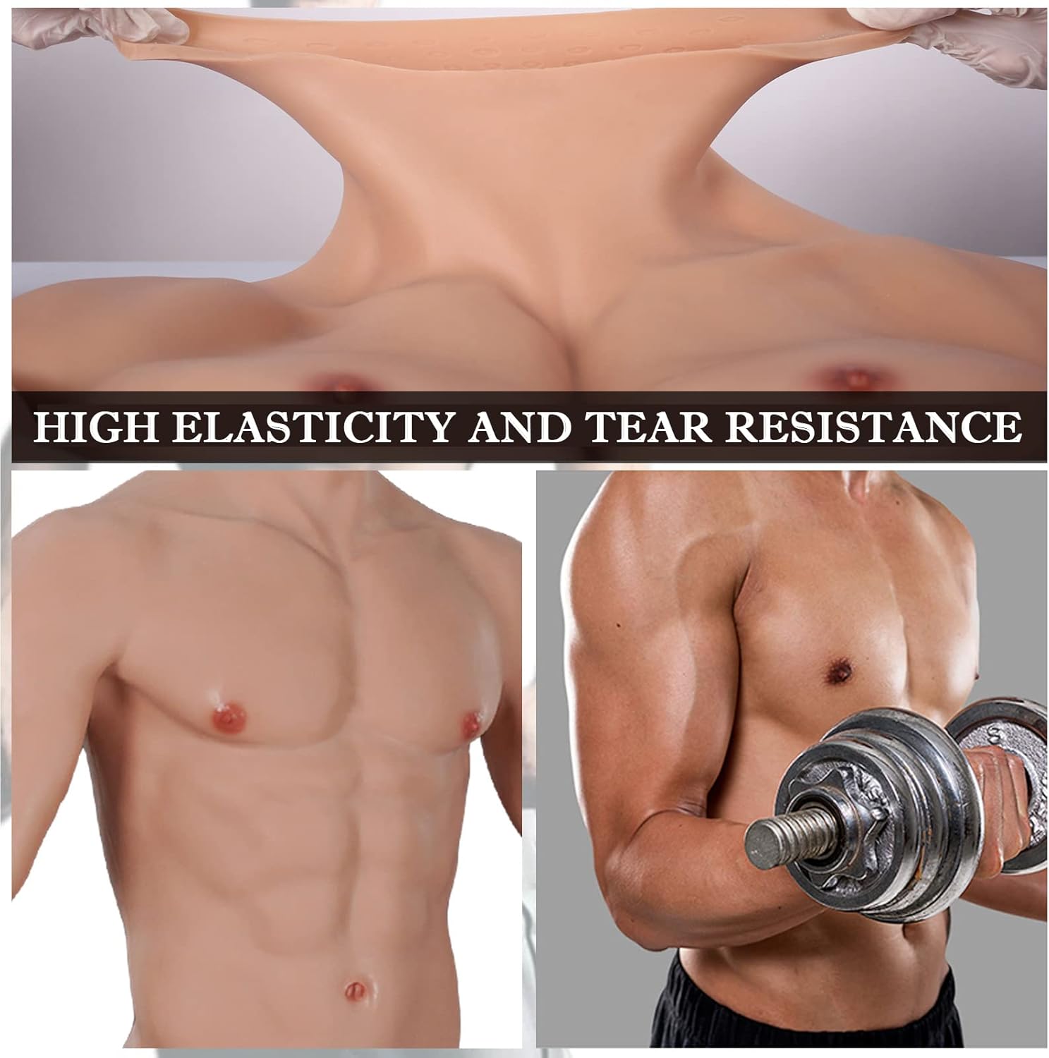 PROPFE Male Muscle Chest Suit Fake Muscle Costume with Arms for Cosplay Halloween Total Silicone Muscle Skin Simulation