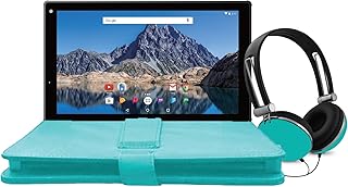 Ematic 10-Inch Android 7.1 (Nougat), Quad-Core 16GB Tablet with Folio Case and Headphones, Teal