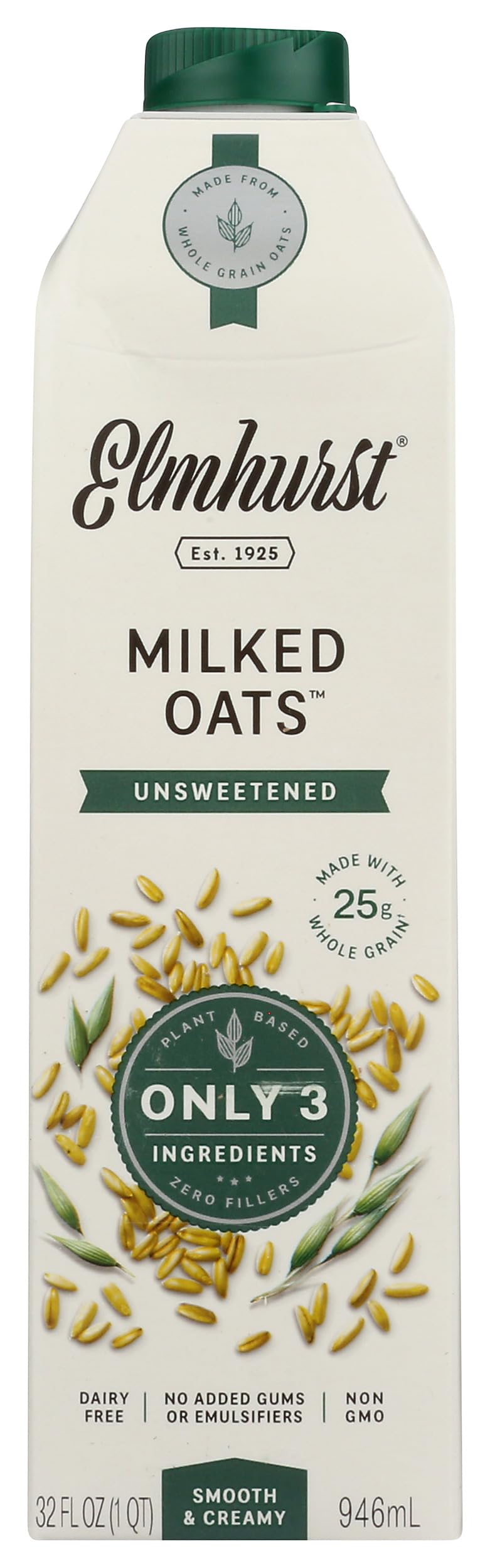 Elmhurst 1925 Unsweetened Oat Drink – Vegan Oat Drink with No Sugar, Additives or Animal Ingredients – Smooth & Pure – Versatile for Coffee, Smoothies & Cereal – 946 ml