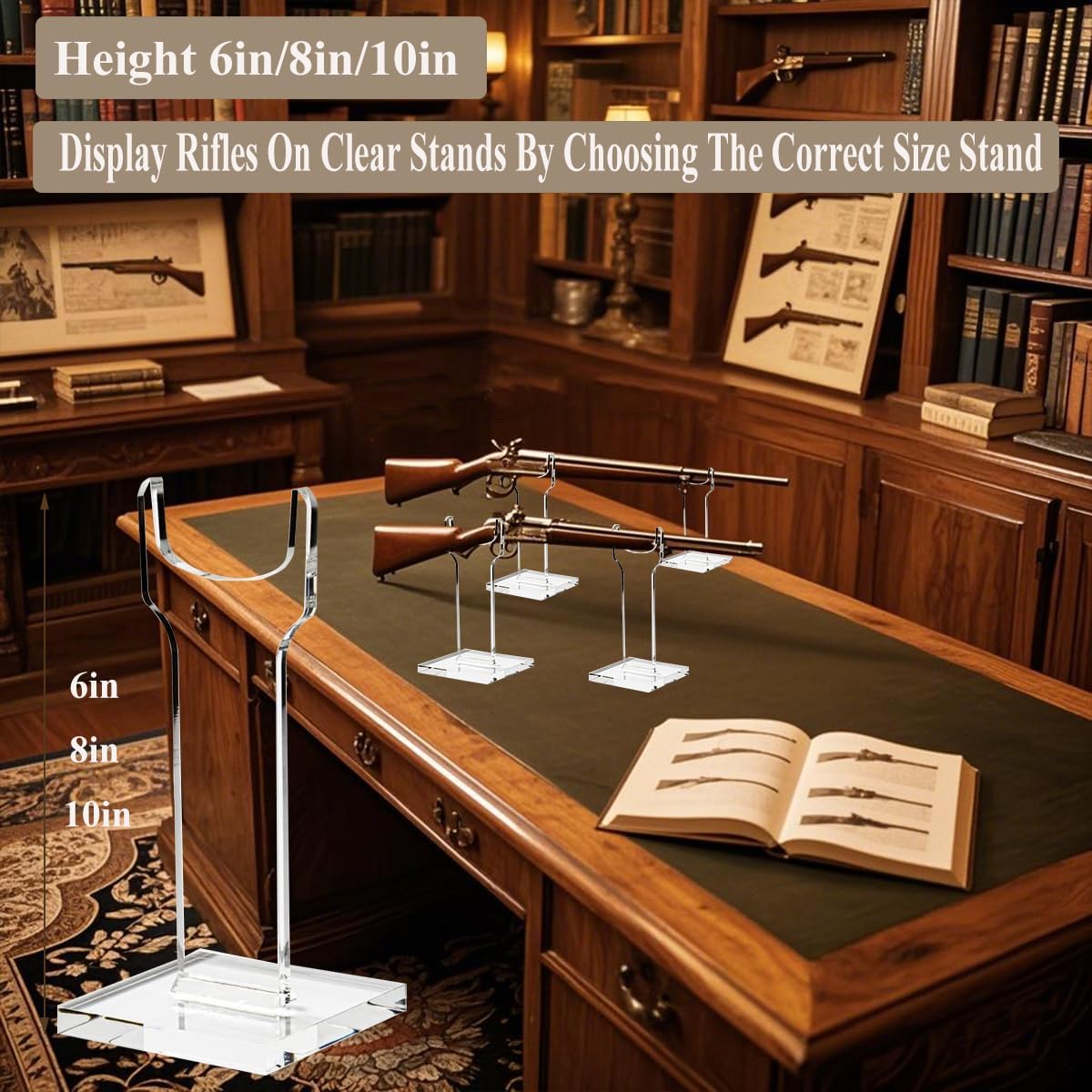 1Pack Rifle, Long Gun Display Stand,Clear Acrylic Gun Presentation Stands,Shotgun Holder,Hunting Gun Display Rack (8&10 in)