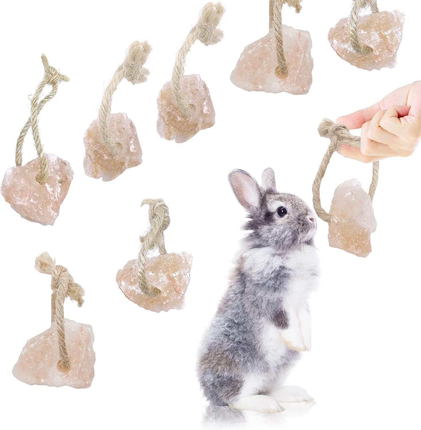 Himalayan Small Pets Lick Salt Block on Rope Natural Small Animal Mineral Salt Block Chew Toys with Hanging Rope Rabbit Mineral Salt…