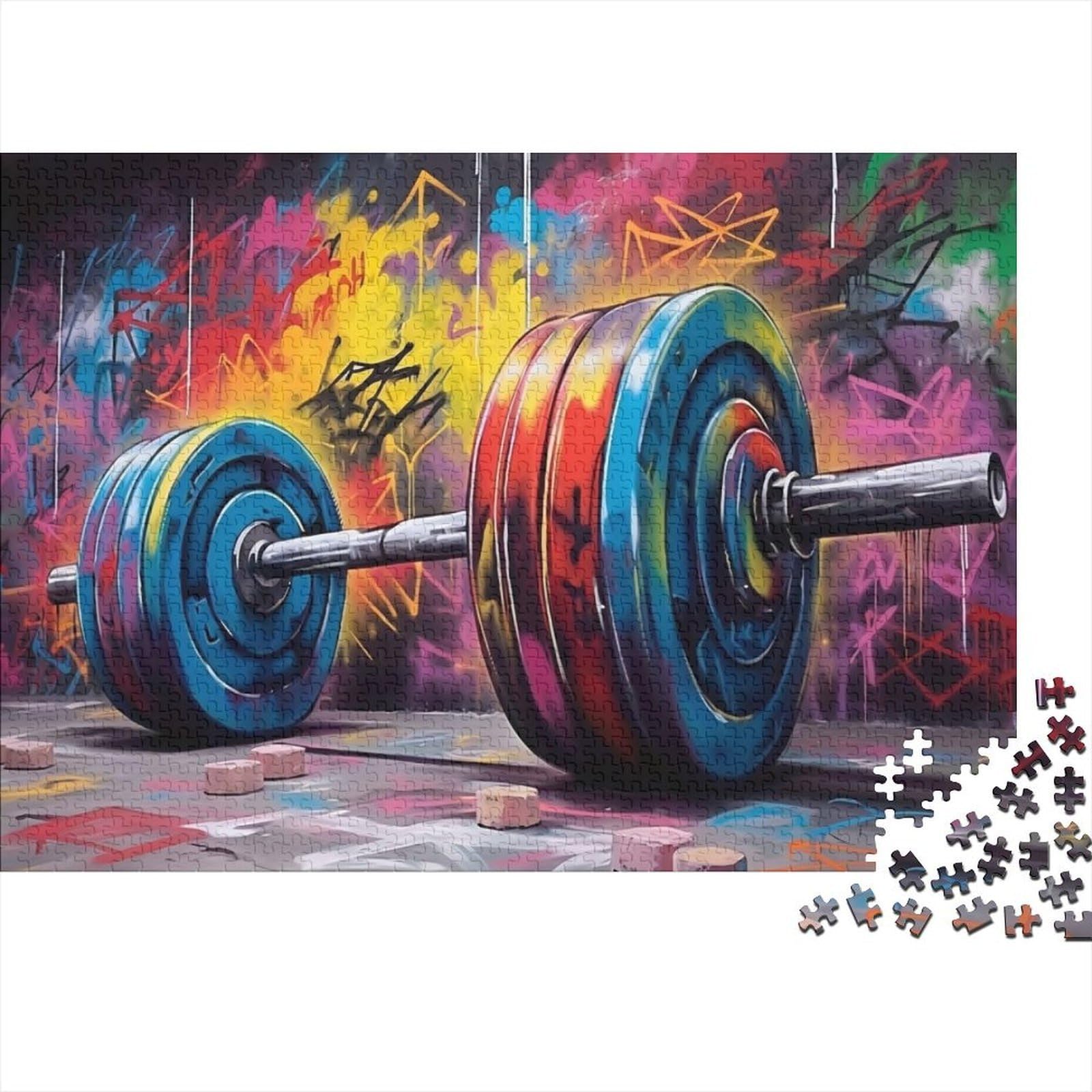 Graffiti Barbell 1000 Piece Jigsaw Puzzle paper for adults Colorful Gym Puzzle Game for family relaxation focus home decor gift 70x50cm/1000pcs