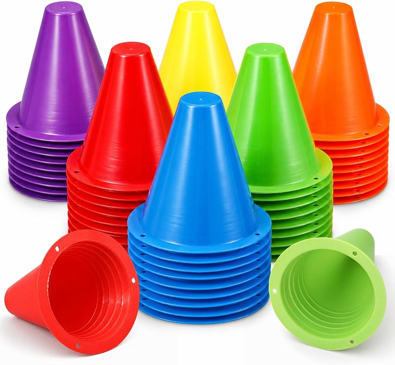 60 Pack Mini Cones for Sports Training, 3.15 Inch Training Marker Cones for Kids Indoor Outdoor Agility Drill Soccer Roller Skating Dance Practice Obstacle Courses, 6 Bright Colors