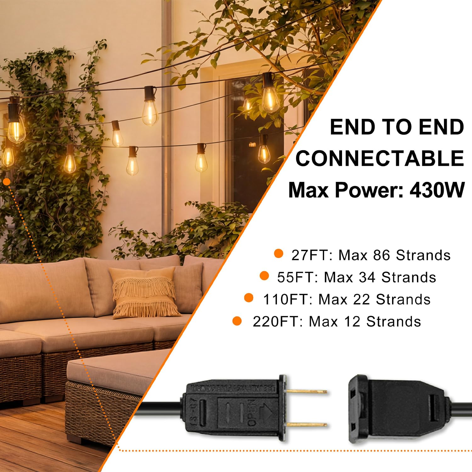 Llichterkette Außen, 17m Lichterkette Außen Strom mit 25+1 Stk Warmweiße Dimmbar Glühbirnen Plastik Lichterkette Outdoor Verbindbare Ideal für Terrasse, Balkon, Garten, Partys, Hochzeiten, Camping | Die 10 klaren S11 LED-Birnen verbreiten einen warmweißen
