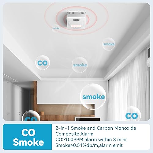 Miniatura 2 de Detector de humo, detector de monóxido de carbono, alarma de incendio y CO 2 en 1, funciona con pilas, detector de gas de monóxido de carbono con