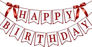 Bow Happy Birthday Banner for Bow Birthday Decorations Pink Bows Garland for Women Girls Bow Birthday Party Decorations (Red)