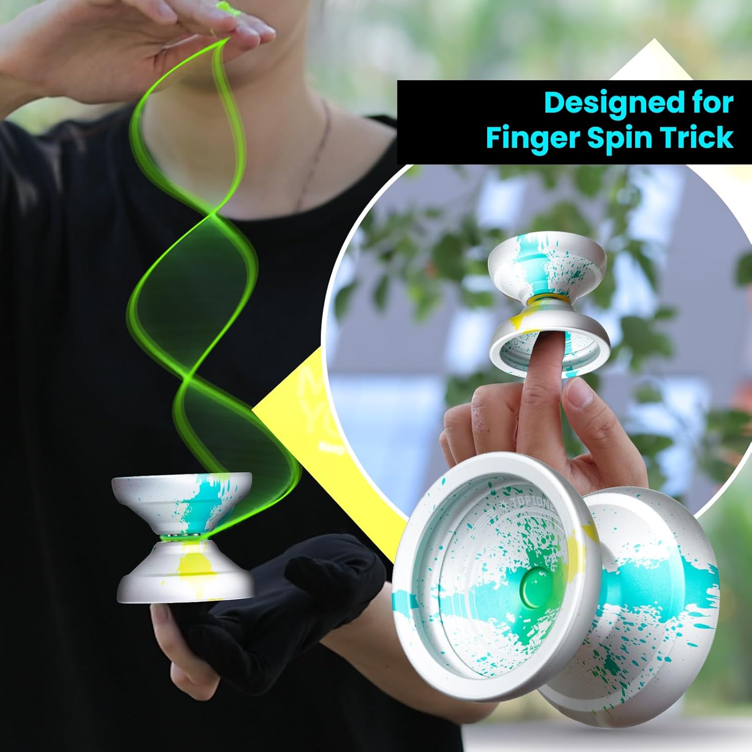MAGICYOYO V12 Yoyo Professional Finger Spin Yoyo, Responsive Yoyo for Kids 8-12, Unresponsive Yo yo for Adults, Dual Function Trick Yoyo with 12 Yoyo Strings, Yo-Yo Accessory Kit (Silver Green Yellow)