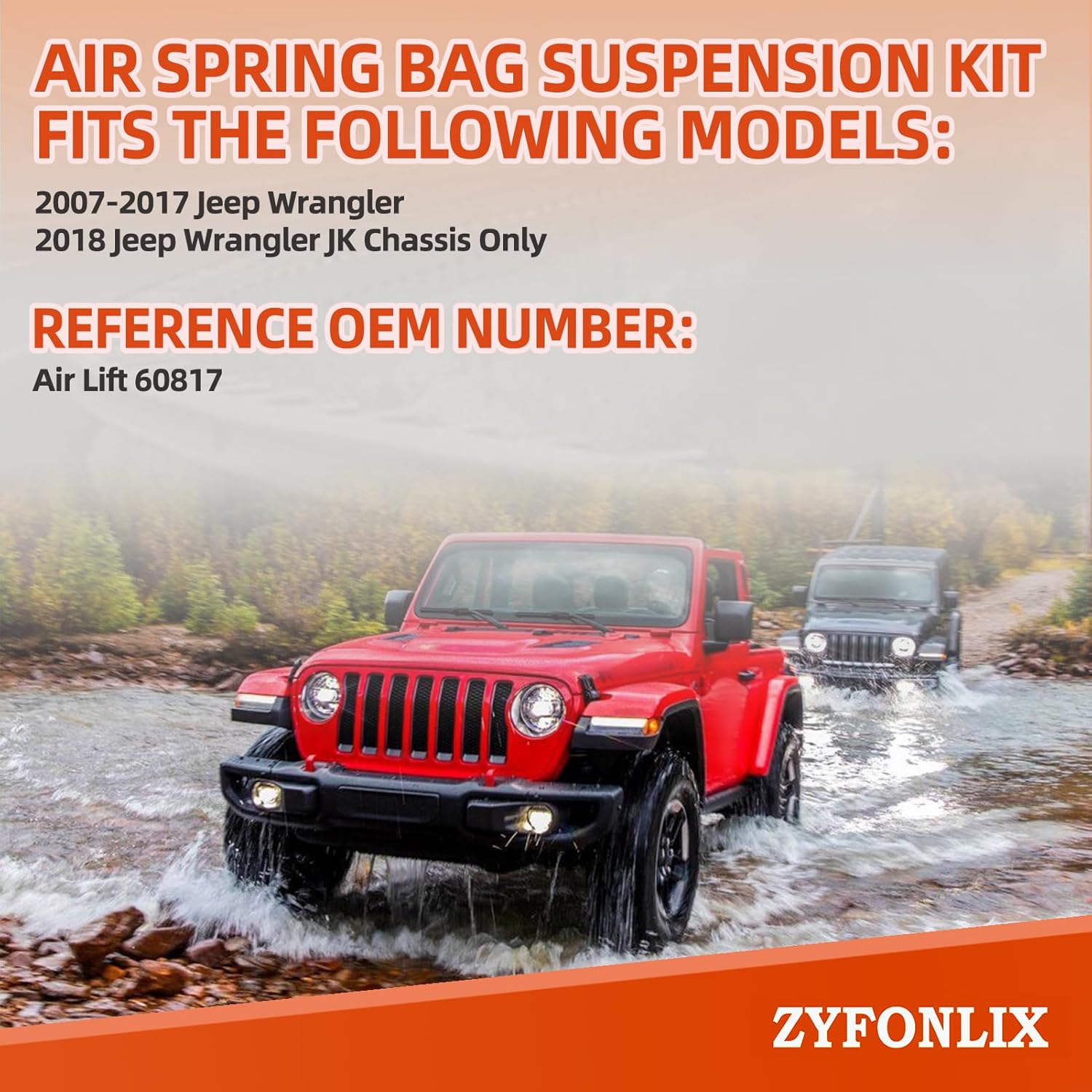 Air Spring Bag Suspension Kit Compatible with Jeep 2007-2017 Wrangler 2018 Wrangler JK Chassis Only OEM Number Replace 60817 Up to 1,000 lbs