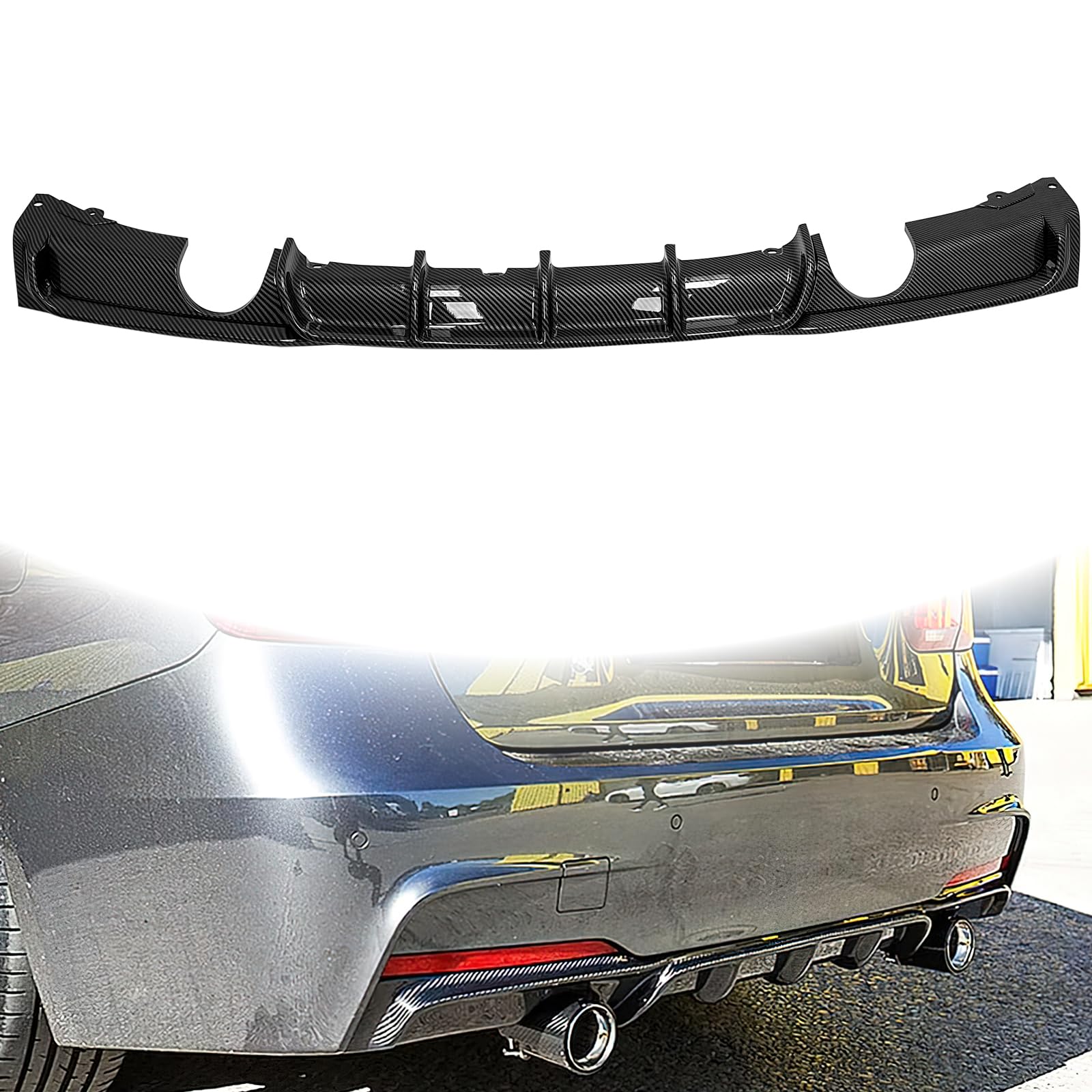 KETAI Rear Diffuser for BMW 3 Series F30 F35 328i M-Performance Style Rear Bumper Lower Lip Diffuser Double Exhausts One Outlet