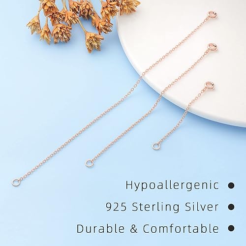 Miniatura 93 de Extensor de collar de plata de ley 925, extensores de cadena de collar para mujer, pulsera de cadena, extensión de joyería para collares, juego de 3