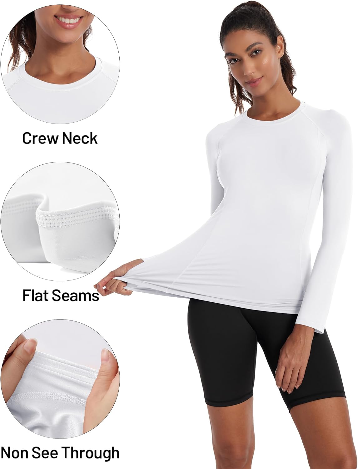 Runhit Compression Shirt Women Long Sleeve, UPF 50+ Crew Neck Workout Base Layer, Quick Dry Athletic Underscrub Tops - Image 4