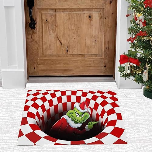 Miniatura 4 de Tapete con ilusión 3D, tapete de bienvenida visual de Navidad, decoración de Navidad, para interiores y exteriores, entrada, hogar, fiesta (rojo, 20