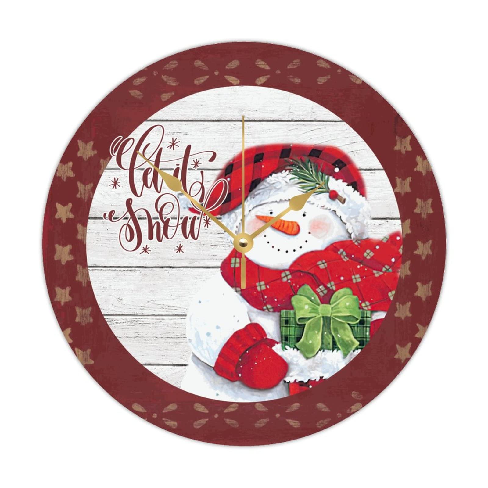Horloge ronde en bois Let It Snow bonhomme de neige rustique 38cm pour décoration festive de Noël