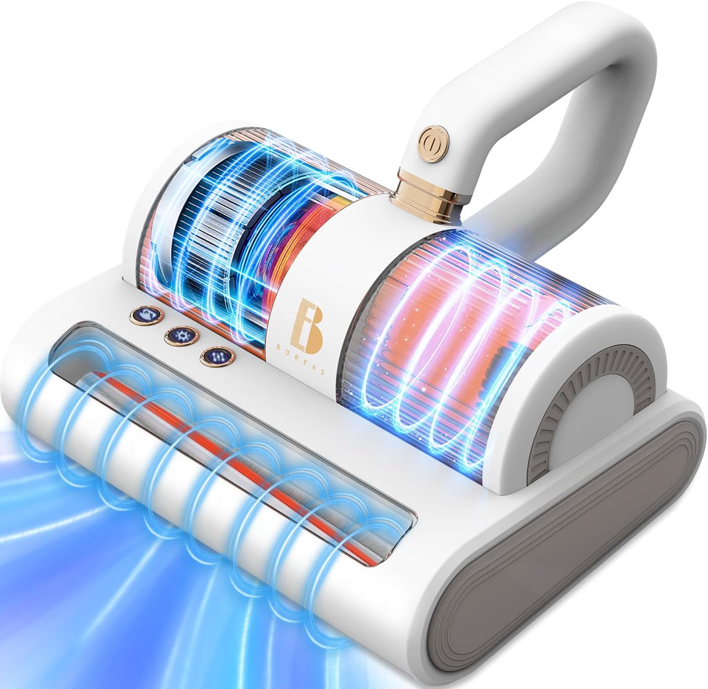 mattress vacuum cleaner bed vacuum with 253.7nm uv-c light, 16kpa suction & 48000 rpm/min auto brushrolls & ultrasonic, dual motors powerful anti-allergen bed vacuum for pet hair, dust, etc. vc0011 a-orange