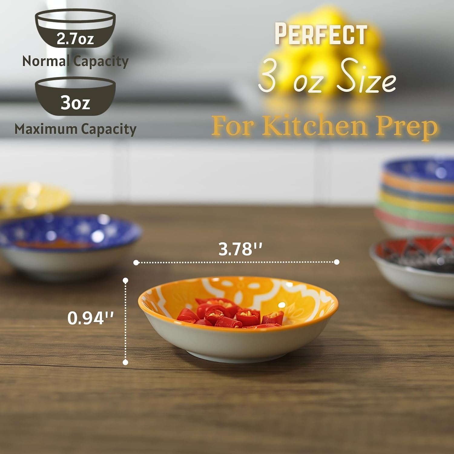 Ceramic Dipping Bowls, 3 oz Soy Sauce Dish Pinch Bowls Set of 6