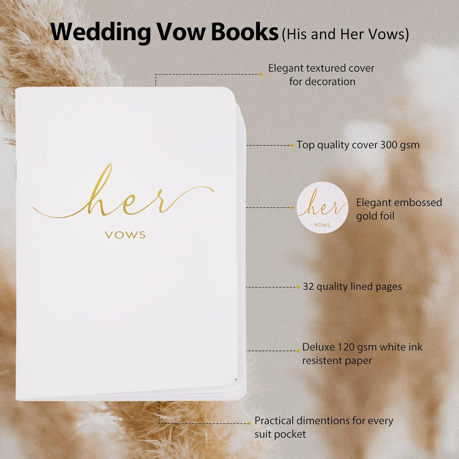 Wedding Vow Books His and Hers, Officiant Book for Wedding Ceremony, Gold Foil Wedding Notebook Bride Groom Booklet for Wedding Gifts, 28 Pages, 5.9" X 3.9", Wedding Journal, Black White image 2
