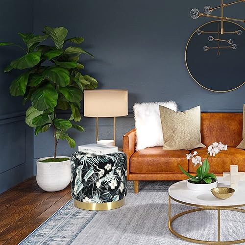 Miniatura 9 de Homebeez Otomana redonda de terciopelo, taburete de tocador, taburete reposapiés con botones con base dorada, 17.7 pulgadas de ancho (naranja)