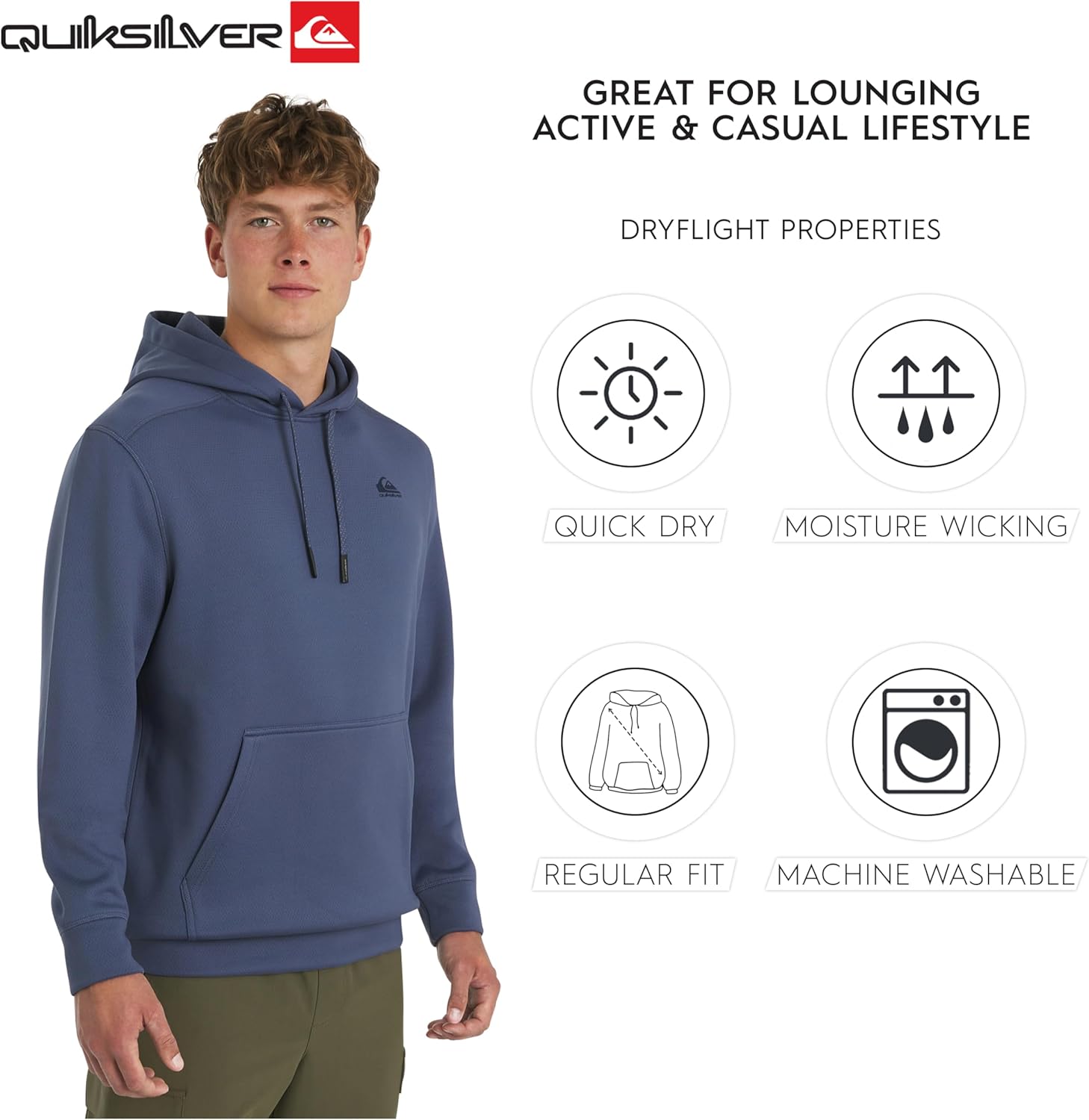 Quiksilver Men's Regular Fit Active Performance Heavyweight Jacquard Mesh and Polar Fleece Pullover Hoodie (S-XL) - Image 7