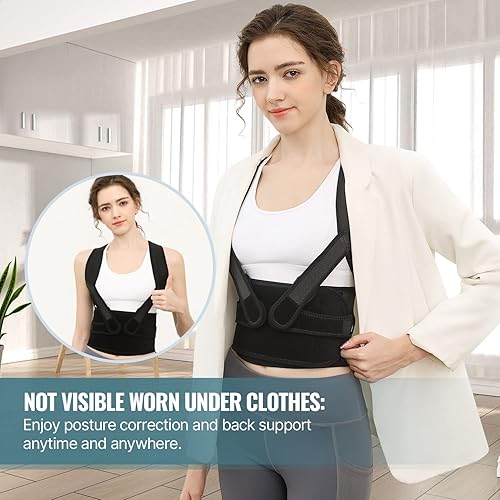 Miniatura 7 de Fit Geno Corrector de postura mejorado para hombres y mujeres soporte de espalda completa transpirable para dolor de espalda superior y hombro,