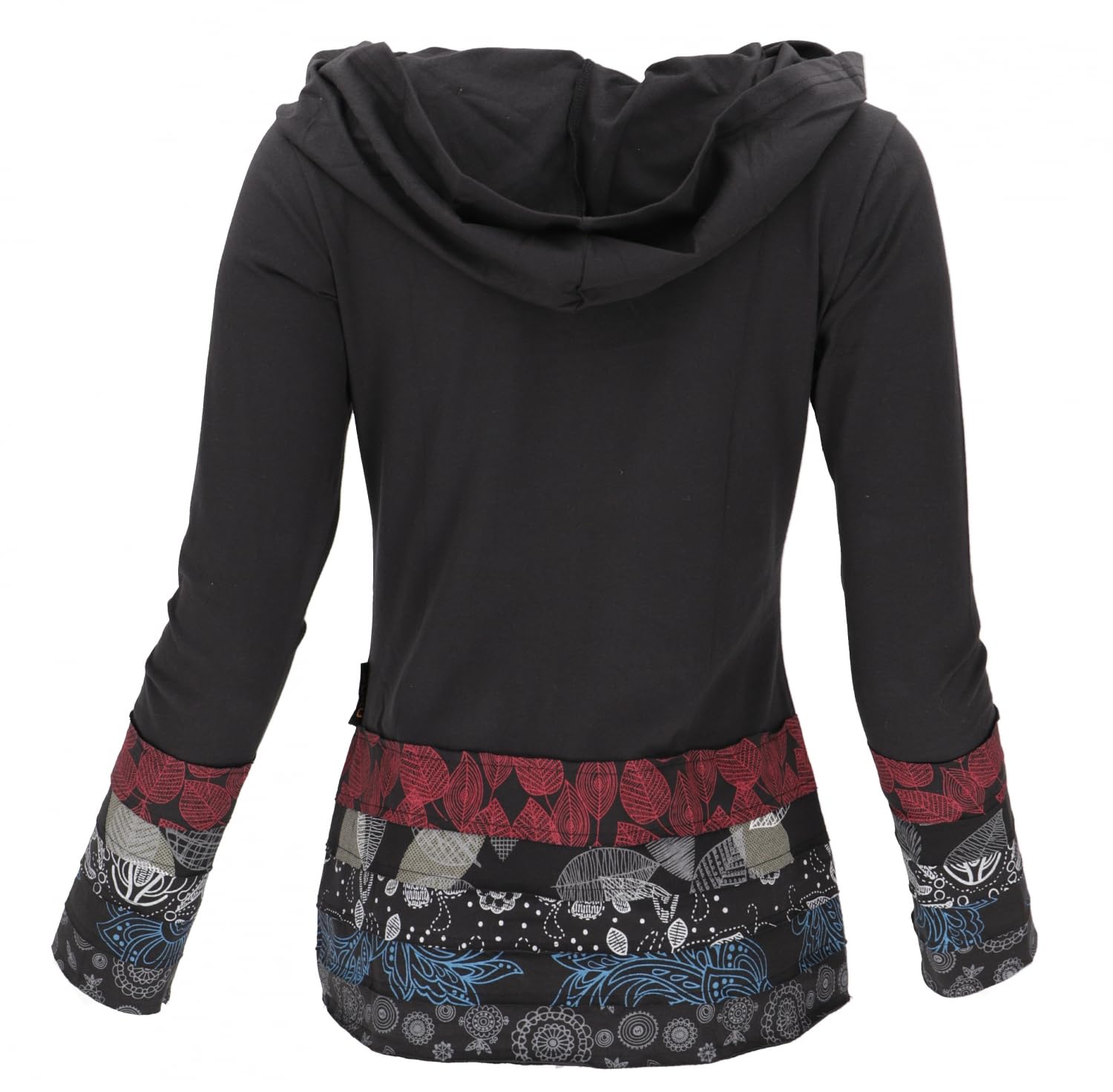 GURU SHOP, Camicia con Cappuccio Patchwork con Cappuccio a Scialle, Nera, Cotone, Dimensione Indumenti:L (40), Maglioni, Felpe a Maniche Lunghe