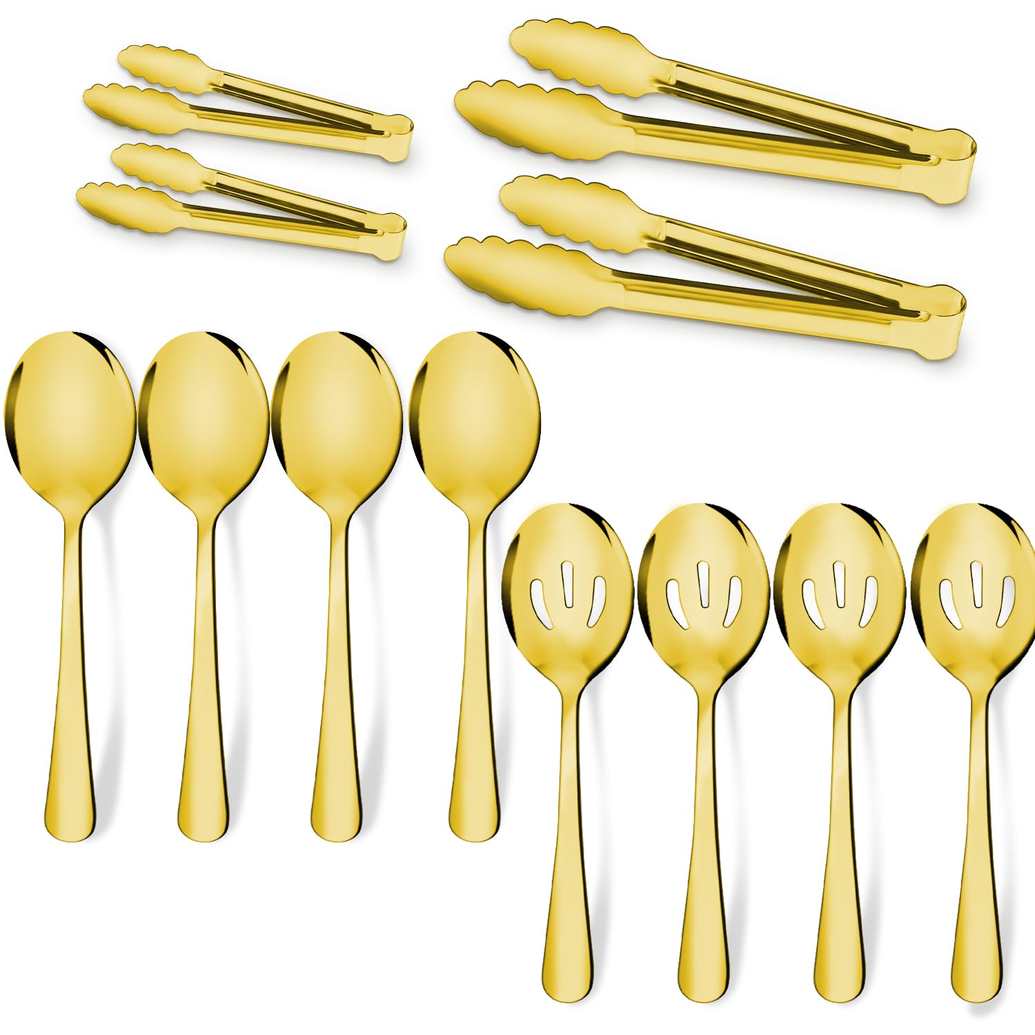 Photo 1 of 12PCS Gold Stainless Steel Serving Utensils Sets - Large Serving Spoons,Slotted Spoons,Serving Tongs,Appetizer Tongs,Utensills Sets for Buffet Catering Banquet Party (Gold)