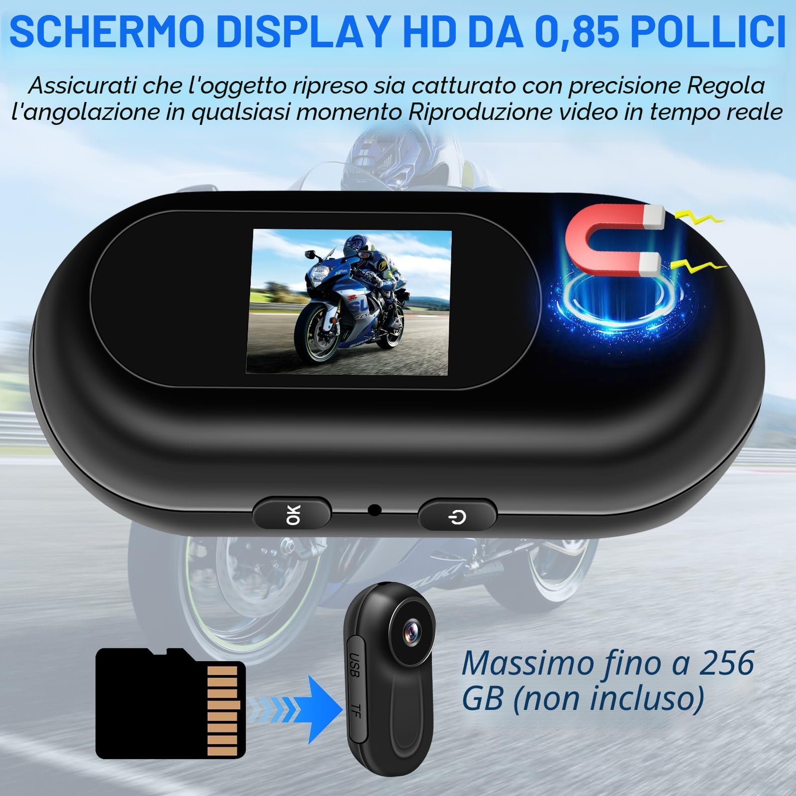 Action Cam,Fotocamera Sportiva Portatile a 360°,HD 1080P Mini BodyCam con Audio e Video Videocamera,Telecamera da Casco/Moto Action Camera Animali Esterno