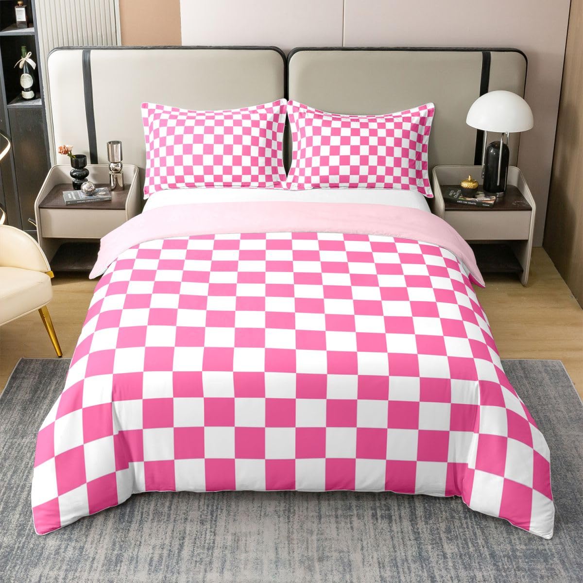 Loussiesd Hot Checkered Copripiumino 100% Cotone Singolo Biancheria da | Set di biancheria da letto con stampa geometrica traspirante morbida moda semplice copripiumino 2 pezzi decorazione camera da